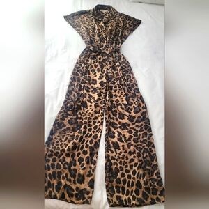 Michael Kors Brown and Black Leopard Print Jumpsuit